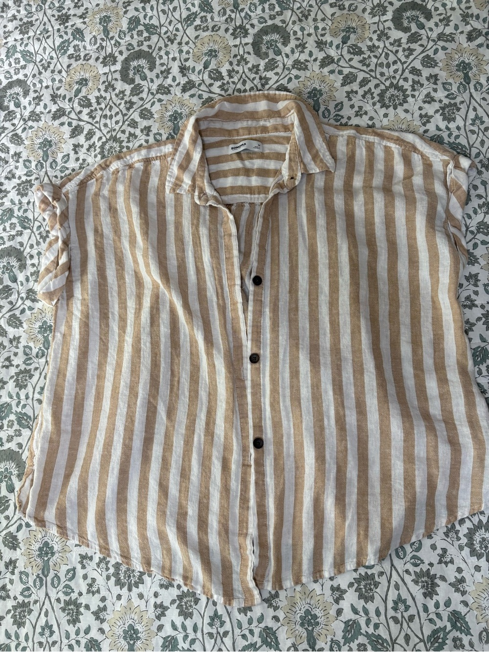 Sonoma Striped Button-Up Shirt — Tan & White